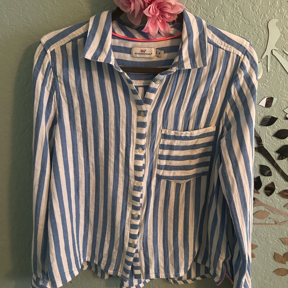 Vineyard Vines Woman Blue and White Striped Shirt M - Picture 2 of 5